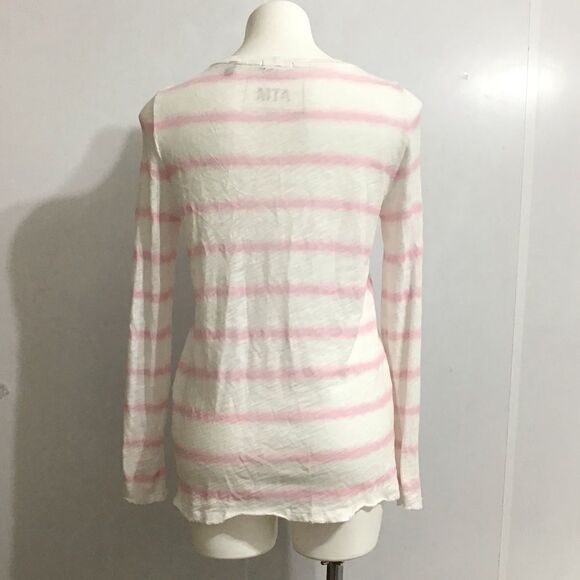 ATM Tye-Dye Pink & White Stripe Distressed T-Shirt - Picture 2 of 11